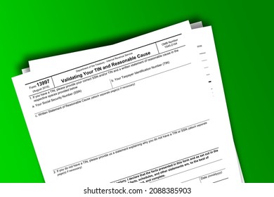 Form 13997 Papers. Validating Your TIN And Reasonable Cause. Form 13997 Documentation Published IRS USA 08.13.2015. American Tax Document On Colored