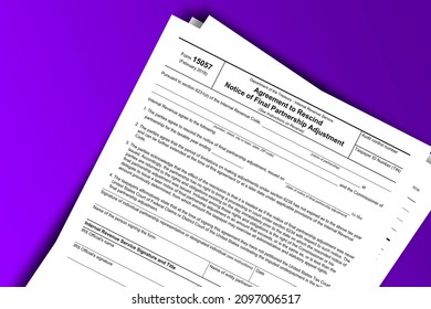 Form 15057 Papers. Agreement To Rescind Notice Of Final Partnership Adjustment. Form 15057 Documentation Published IRS USA 43648. American Tax Document On Colored