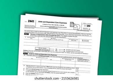 Form 2441 Papers. Child And Dependent Care Expenses. Form 2441 Documentation Published IRS USA 43901. American Tax Document On Colored