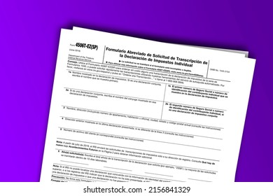 Form 4506T-EZ (SP) Papers. Short Form Request For Individual Tax Return Transcript (Spanish Version). Form 4506T-EZ (SP) Documentation Published IRS USA 06.28.2019. American Tax Document On Colored