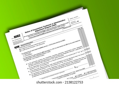 Form 8082 Papers Notice Inconsistent Treatment Stock Illustration 