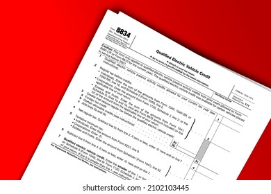 Form 8834 Papers. Qualified Electric Vehicle Credit. Form 8834 Documentation Published IRS USA 44207. American Tax Document On Colored