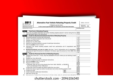 Form 8911 Papers. Alternative Fuel Vehicle Refueling Property Credit. Form 8911 Documentation Published IRS USA 44198. American Tax Document On Colored