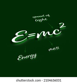 formula e=mc2 on green background. 3d illustration e=mc2. 3d render e=mc2 formula