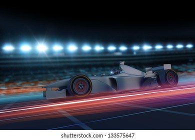 Formula One Concept Car On Track At Night 3D