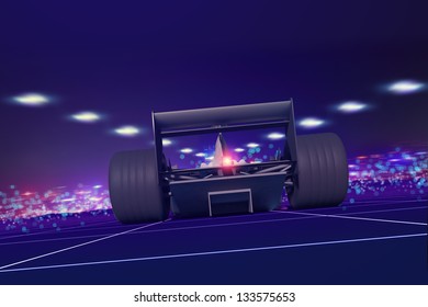 Formula One Concept Car On Track At Night 3D