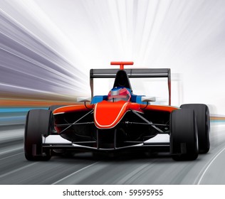 Formula One Race Car On Speed Track - Motion Blur