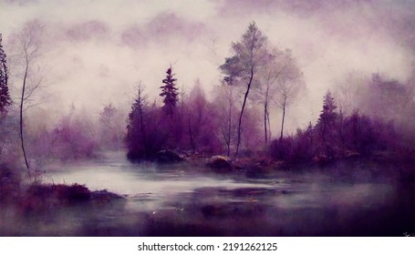 Forrest In A Monochromatic Color Scheme With Fog