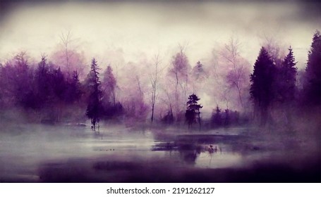 Forrest In A Monochromatic Color Scheme With Fog