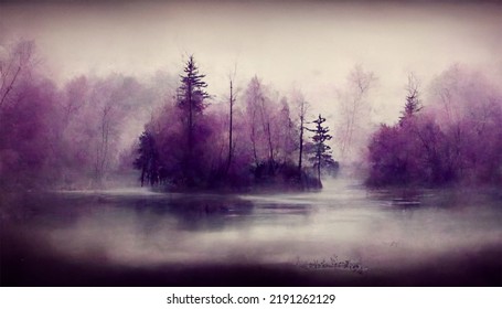 Forrest In A Monochromatic Color Scheme With Fog