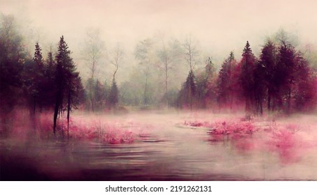 Forrest In A Monochromatic Color Scheme With Fog