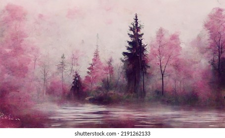 Forrest In A Monochromatic Color Scheme With Fog