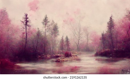 Forrest In A Monochromatic Color Scheme With Fog