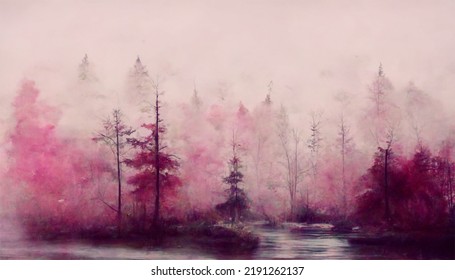 Forrest In A Monochromatic Color Scheme With Fog