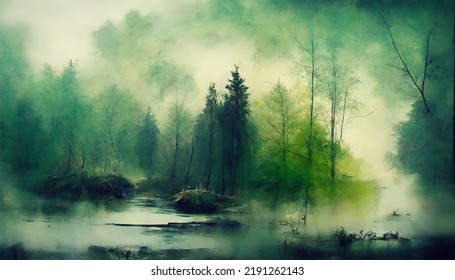 Forrest In A Monochromatic Color Scheme With Fog