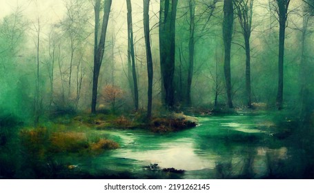 Forrest In A Monochromatic Color Scheme With Fog