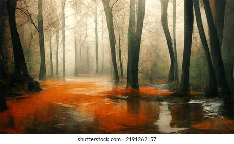 Forrest In A Monochromatic Color Scheme With Fog