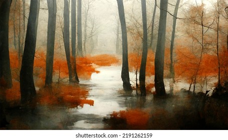 Forrest In A Monochromatic Color Scheme With Fog