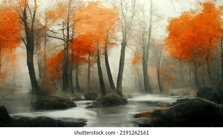 Forrest In A Monochromatic Color Scheme With Fog