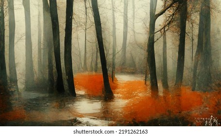 Forrest In A Monochromatic Color Scheme With Fog