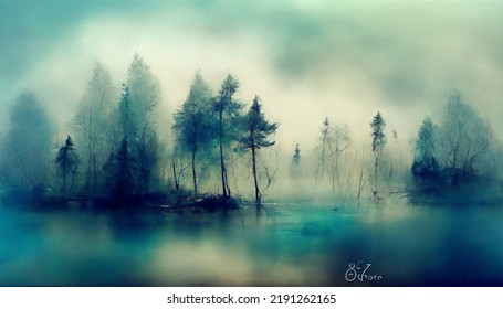 Forrest In A Monochromatic Color Scheme With Fog