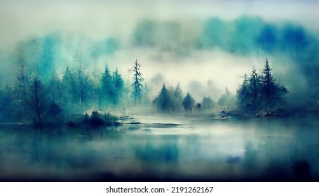 Forrest In A Monochromatic Color Scheme With Fog