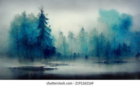 Forrest In A Monochromatic Color Scheme With Fog