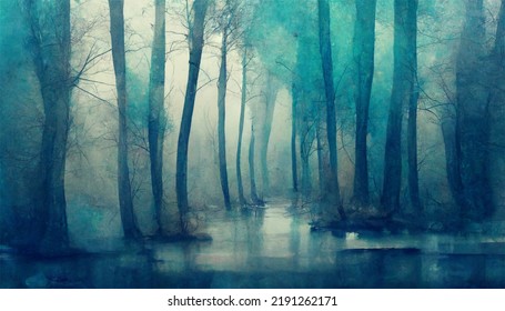 Forrest In A Monochromatic Color Scheme With Fog