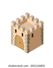 Fort Ancient Historic Antique Fortress Castle Isometric Building Protect The Medieval City 3d Illustration