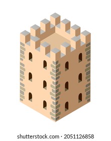 Fort Ancient Historic Antique Fortress Castle Isometric Building Protect The Medieval City 3d Illustration