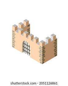 Fort Ancient Historic Antique Fortress Castle Isometric Building Protect The Medieval City 3d Illustration