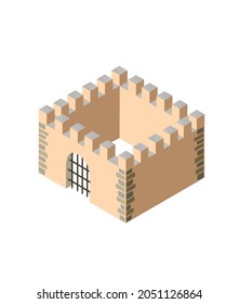 Fort Ancient Historic Antique Fortress Castle Isometric Building Protect The Medieval City 3d Illustration