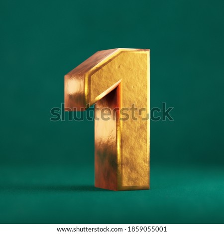 Fortuna Gold Number 1 on Tidewater Green background. Trend color font type symbol. 3d render. Foto stock © 