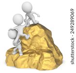 Fortune seekers. The dude 3D character x3 climbing a Gold Mountain.
