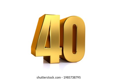 forty, 3d illustration golden number 40 on white background and copy space on right hand side for text, Best for anniversary, birthday, new year celebration.