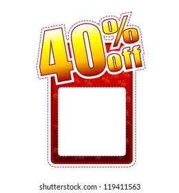 forty percentage off - red and yellow label with text space and rate sign, sale concept