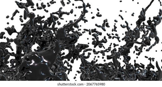 Fountain, Ink Diffused In The Air Crude Oil Abstract Background Splattered Oil 3D Illustration