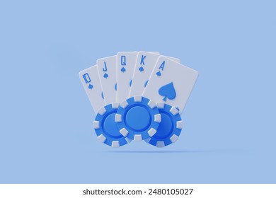 Four aces with blue poker chips set against a vibrant blue background, representing luck and gambling. 3D render illustration - Powered by Shutterstock