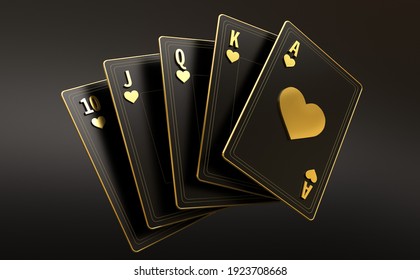 Four Aces In Five Playing Card With Black Gold Design On Background. Chip Gold 3d Model Illustration 3d Render