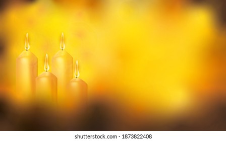 Four burning candles on a yellow orange background. 3d-effect  - Powered by Shutterstock