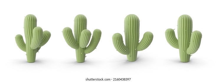 Four Cactus Green 3D rendering illustration