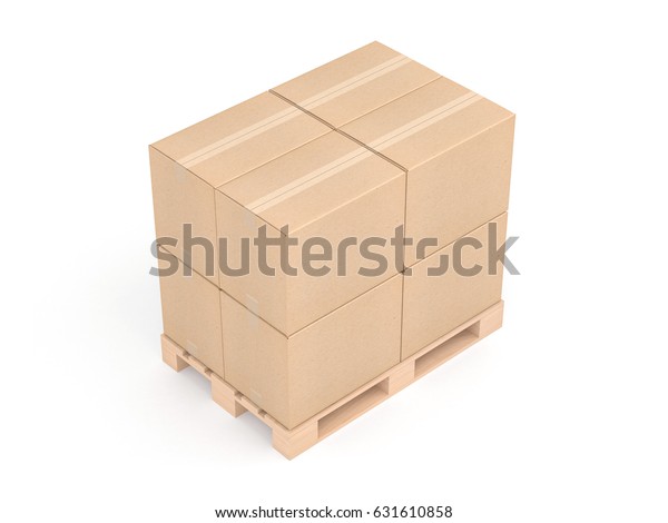 Download Four Cardboard Boxes Mockup On Euro Stock Illustration 631610858