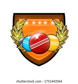 Four croquet balls between golden wreath in the center of shield. Sport logo for any team or championship on white