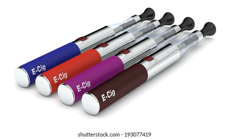 four eletronic cigarettes in different colors (3d render)