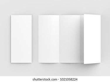 Four Folded - 4-Fold - Vertical Brochure Mock-up Isolated On Soft Gray Background. 3D Illustrating