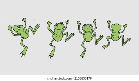 Four Frogs Jumping On The Wall