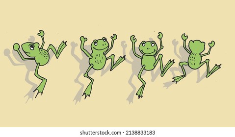 Four Frogs Jumping On The Wall