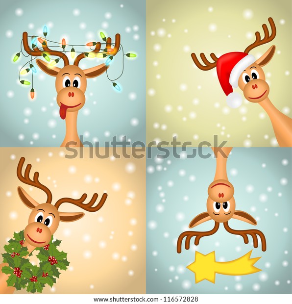 Four Funny Christmas Reindeer Bitmap Copy Stock Illustration 116572828 ...