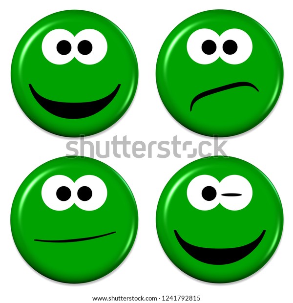 Four Green Emojis Good Bad Mood3dillustration のイラスト素材