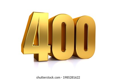 four hundred, 3d illustration golden number 400 on white background and copy space on right hand side for text
